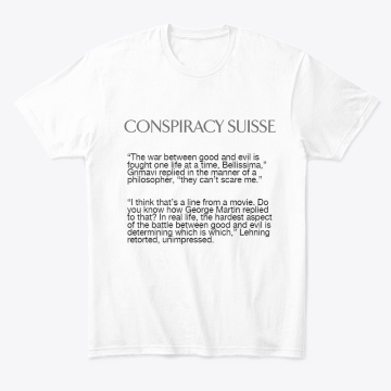 Comfort Tee with a dialogue from the book imprinted on it