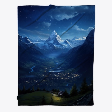 Fleece Blanket with the image of a Swiss village imprinted on it