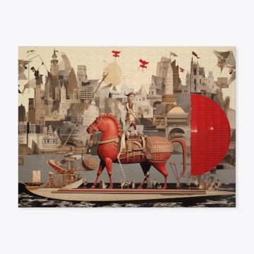 Jigsaw Puzzle with the image of an art collage representing Credit Suisse on it