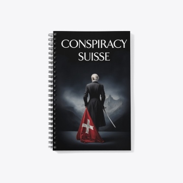 Notebook with Conspiracy Suisse cover image imprinted on it