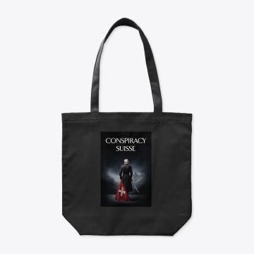 Organic Tote Bag with Conspiracy Suisse cover image imprinted on it