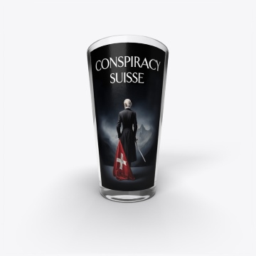 Pint glass with Conspiracy Suisse cover image imprinted