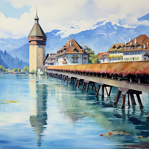 Chapel Bridge in Lucerne as imagined by Midjourney AI